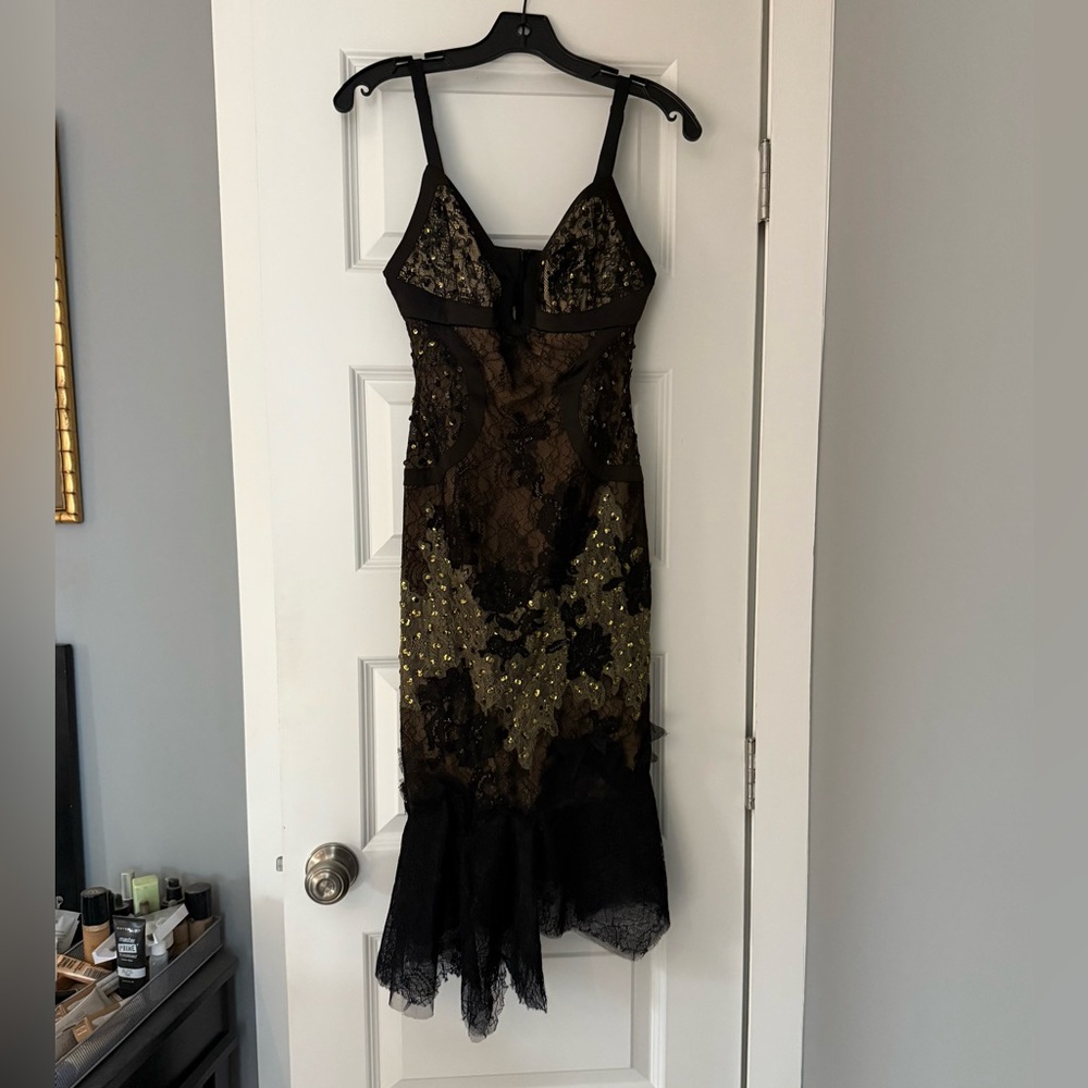 Elegant Black and Gold Lace Dress